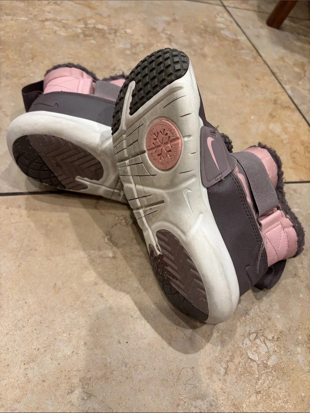 Nike Pink and Gray Quilted Kids Snow Boots size 13
